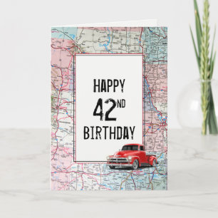 Cartão 42º Aniversário do Caminhão Vermelho Retro no M