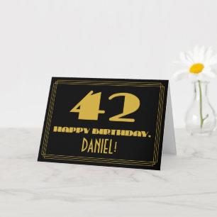 Cartão 42º Aniversário: Nome + Arte Deco Inspirado "42"