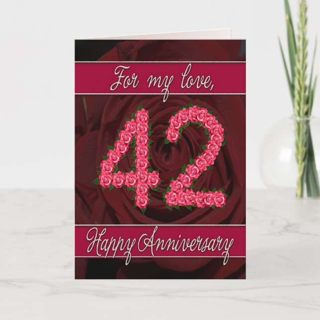 Cartão 42nd anniversary card with roses and leaves (Frente)