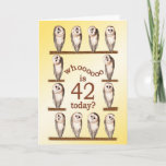 Cartão 42nd birthday, Curious owls card.<br><div class="desc">Funny barn owls rotating their heads. A humorous birthday card for someone who likes owls.</div>