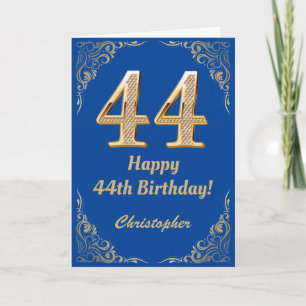 Cartão 44 Birthday Blue e Dourado quadro Glitter