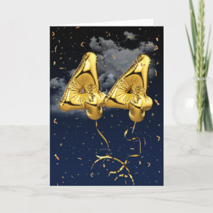 Cartão 44 Birthday Dourado Mylar Balloon e Confetti Card