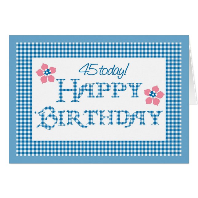 Cartão 45º aniversário, Blue Check Gingham Pattern (Frente Horizontal)