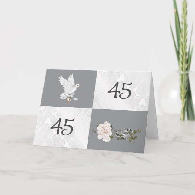 Cartão 45º Aniversário com Pombo e Alianças (Frente)