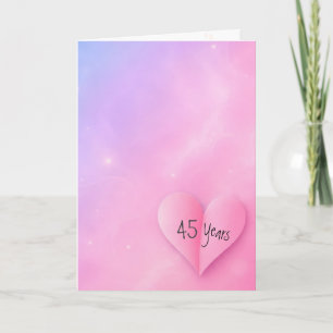 Cartão 45º Aniversário Coração Dobrado Rosa