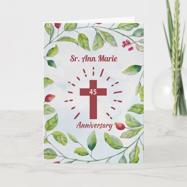 Cartão 45º Aniversário da Cruz de Nun em Wreath (Frente)