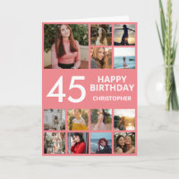 45.º Aniversário Colagem de Fotos 13 Fotos Rosa e
