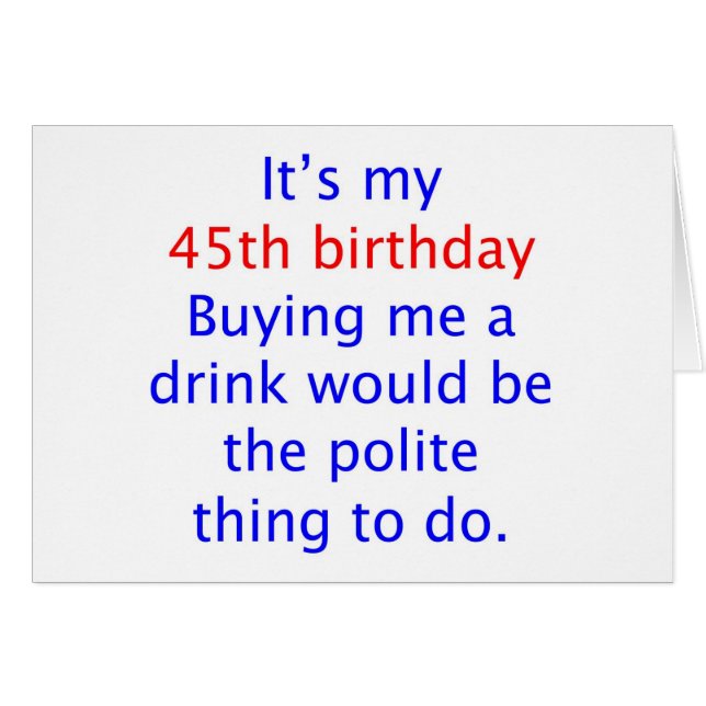Cartão 45 compram-me uma bebida (Frente Horizontal)