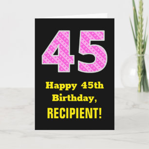 Cartão 45.o aniversário: Listras e Corações Rosa "45"