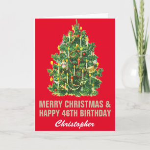 Cartão 46º aniversário feliz e feliz Natal vermelho e Dou