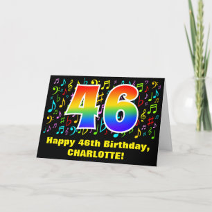 Cartão 46th Birthday: Colorful Music Symbols & Rainbow 46