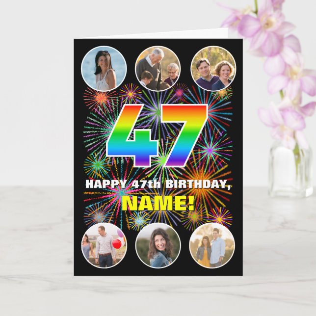 Cartão 47º aniversário: Divertido Rainbow #, Personalizad (Orquídea)