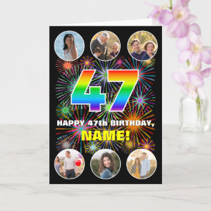 Cartão 47º aniversário: Divertido Rainbow #, Personalizad