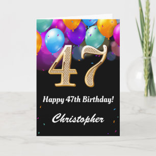 Cartão 47.º Aniversário Balões Negros e Dourados Color