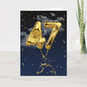 Cartão 47.º Aniversário do Balão Mylar Dourado e do Ca