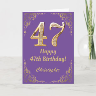 Cartão 47.º aniversário, Roxo e Dourado quadro de brilho