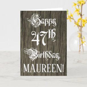 Cartão 47.o Aniversário: Rico, Texto Elegante; Faux Wood