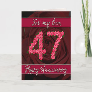 Cartão 47th anniversary card with roses and leaves