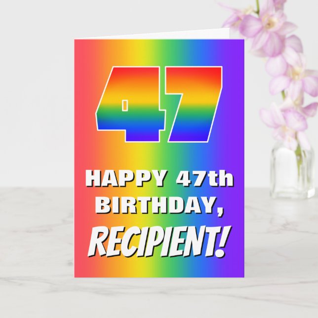 Cartão 47th Birthday: Colorful, Fun Rainbow Pattern # 47 (Orquídea)