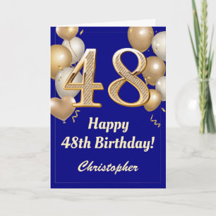 Cartão 48º aniversário do Marinho Azul e Dourado Balões C