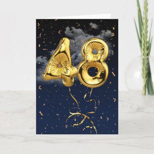Cartão 48.º Aniversário do Balão Mylar Dourado e do Ca