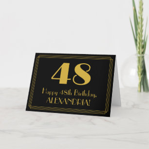 Cartão 48.o Aniversário: Art Deco Inspirou "48" + Nome