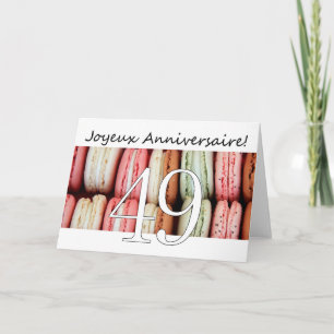Cartão 49º aniversário francês Macaron-Joyeux Anniversair