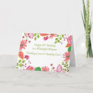 Cartão 49º Aniversário Maravilhosa Mulher Flores de Aquar