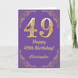 Cartão 49.º aniversário, Roxo e Dourado quadro de brilho