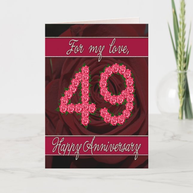 Cartão 49th anniversary card with roses and leaves (Frente)