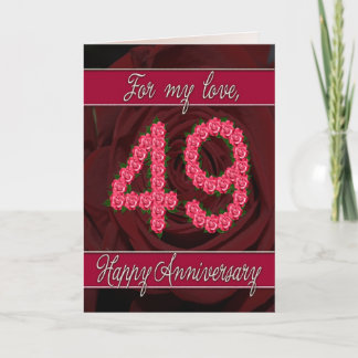 Cartão 49th anniversary card with roses and leaves