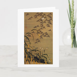Cartão 4. 秋塘群雀図, rebanho dos pardais, Jakuchū 