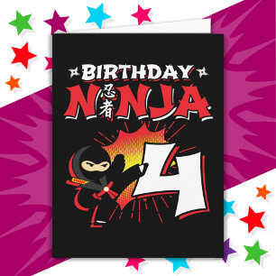 Cartão 4 anos Estilo de Quadrinhos Ninja 4º aniversário