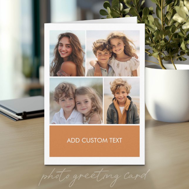 Cartão 4 Colagem de Fotos com Bloco de Texto Moderno (Photo Greeting Card)