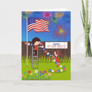 Cartão 4 de julho com o Casal Decorting Backyard