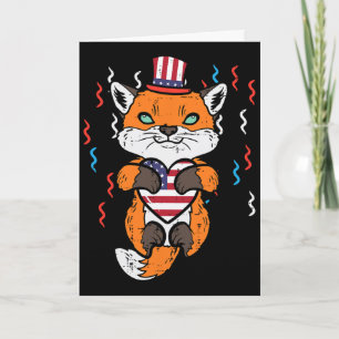 Cartão 4 De Julho Raposa Bandeira Americana Coração Patri