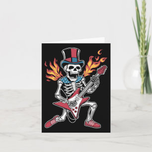Cartão 4 de julho Skeleton tocando guitarra Rock and Roll