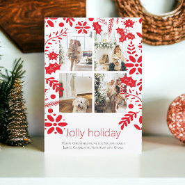 Cartão 4 Foto Jolly Holiday Flor de Natal Nórdica