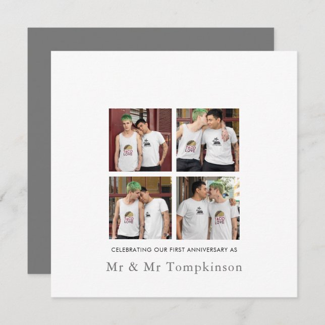 Cartão 4 fotos LGBT Gay Love Husband Primeiro Aniversário (Frente/Verso)