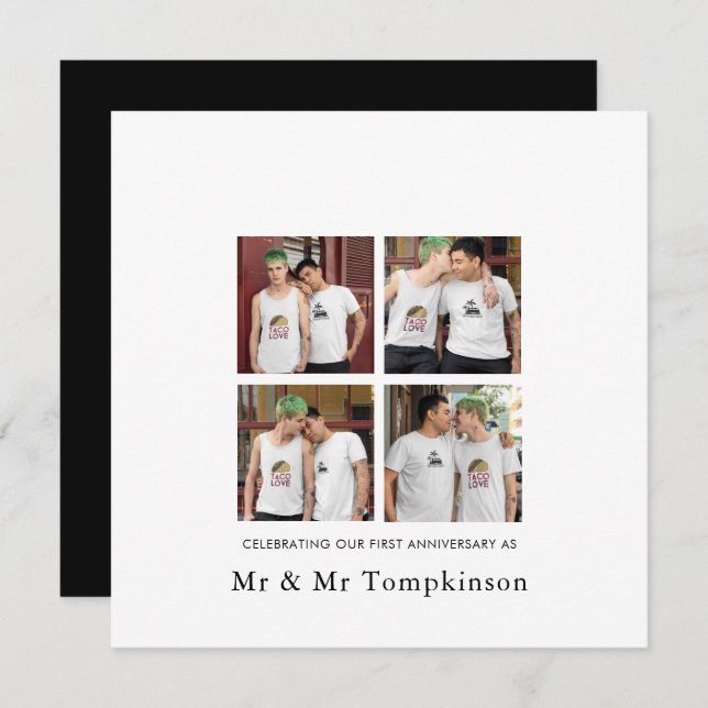 Cartão 4 fotos LGBT Love Husband 1rua Aniversário negro (Frente/Verso)