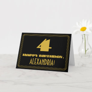 Cartão 4.o Aniversário: Nome + Arte Deco Inspirado "4"