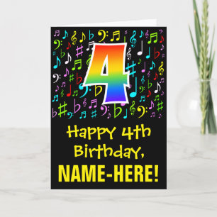 Cartão 4.o Aniversário: Símbolos de Música Coloridos +