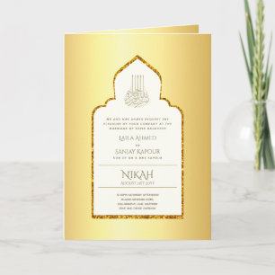 Cartão 4 Página Ornamentado DOURADO Islâmico NIKAH WALIMA