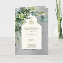 Cartão 4 Páginas Silver GREENERY Islâmico NIKAH WALIMA Co