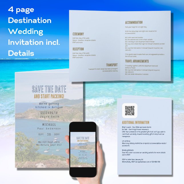 Cartão 4pg Destination PHOTO Wedding with ALL Details Inc (Criador carregado)