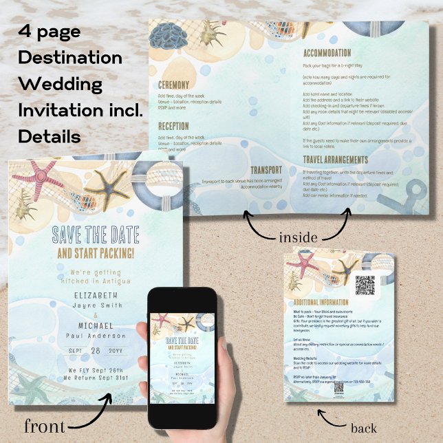 Cartão 4pg Destination Wedding Invite with ALL DETAILS  (Criador carregado)