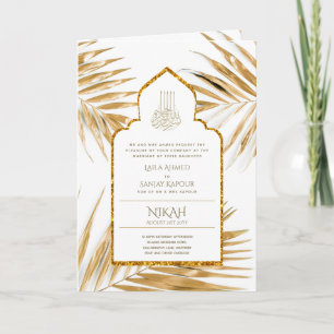 Cartão 4Pg NIKAH WALIMA Convidar Folhas Douradas Brancas