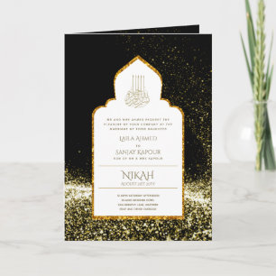 Cartão 4Pg NIKAH WALIMA Convide Dourado Brilhante Preto B
