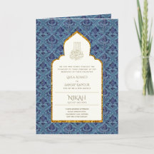 4Pg NIKAH WALIMA Convide o Ornamentado Azul Islâmi