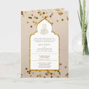 Cartão 4Pg NIKAH WALIMA Convide Ornamentado Dourado Branc